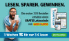 Die Anzeige zeigt einen Mann mit Brille, der aufgeregt einen Lottoschein in der Hand hält. Der Text lautet: Die ersten 333 Kunden erhalten einen Gratis-Lottoschein von WestLotto. Daneben sind Bilder der WP in Printform, auf einem Tablet und einem Smartphone zu sehen. Darunter wirbt die Anzeige in Rot und Grün mit 3 Wochen WP für nur 3 € und einem Jetzt bestellen-Button.