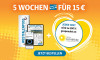 Text: GUTES LESEN & GUTES TUN. 5 WOCHEN WP FÜR 15 €. JEDER CENT WIRD ZU 100% GESPENDET AN AKTION LICHTBLICKE
