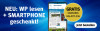 Ein Smartphone zeigt die WP App mit dem Angebot 'NEU: WP lesen + SMARTPHONE geschenkt!'. 