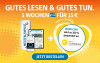 Text: GUTES LESEN & GUTES TUN. 5 WOCHEN WP FÜR 15 €. JEDER CENT WIRD ZU 100% GESPENDET AN AKTION LICHTBLICKE